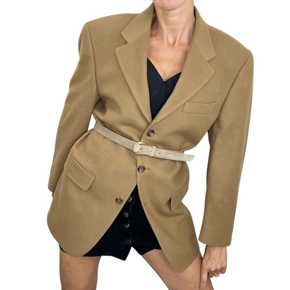 Vintage Canadian made camel tan wool cashmere oversized boyfriend blazer jacket